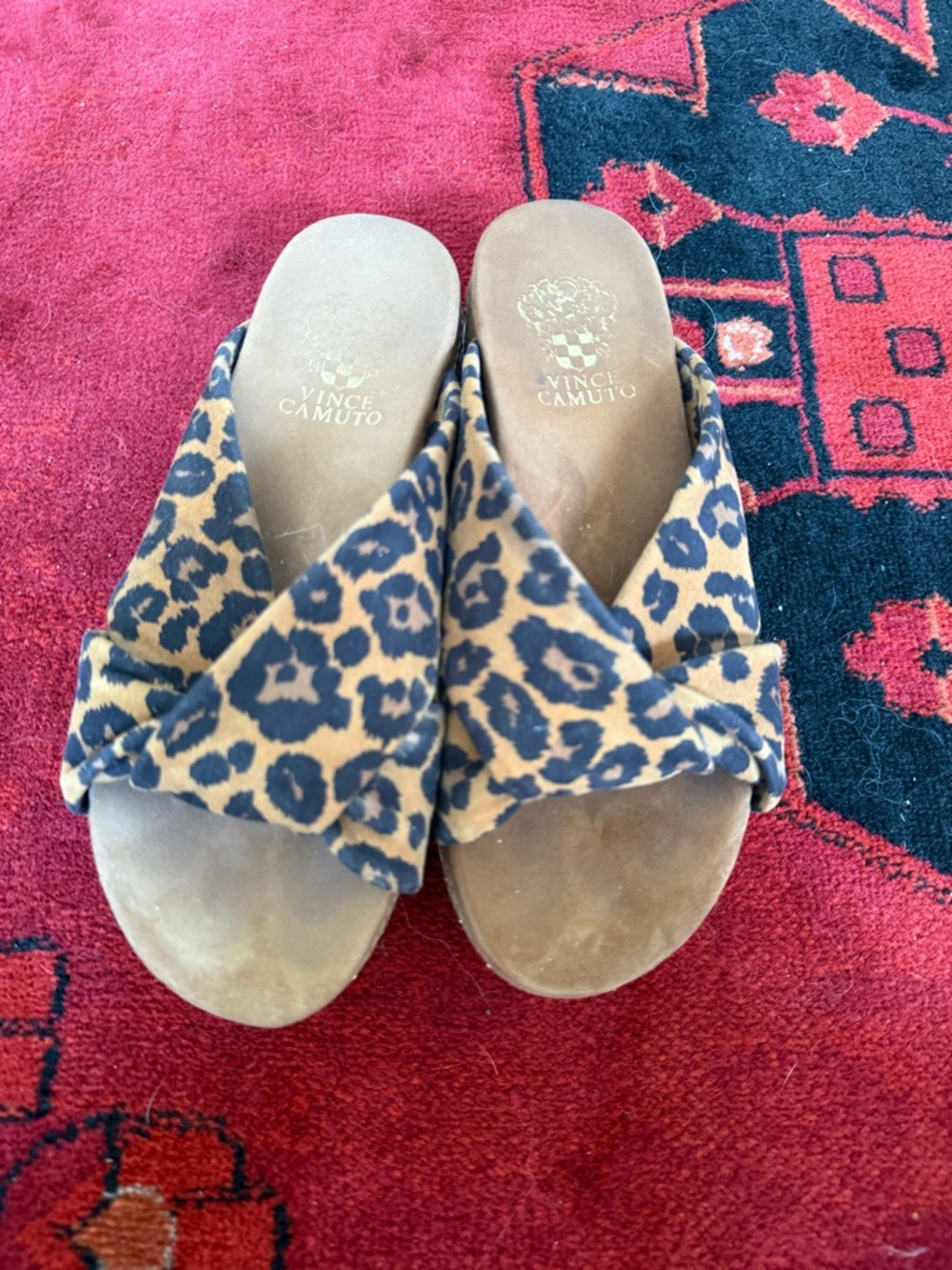 Vince Camuto Leopard Crossband Slide Sandals - Brown/Black - Picture 2 of 5